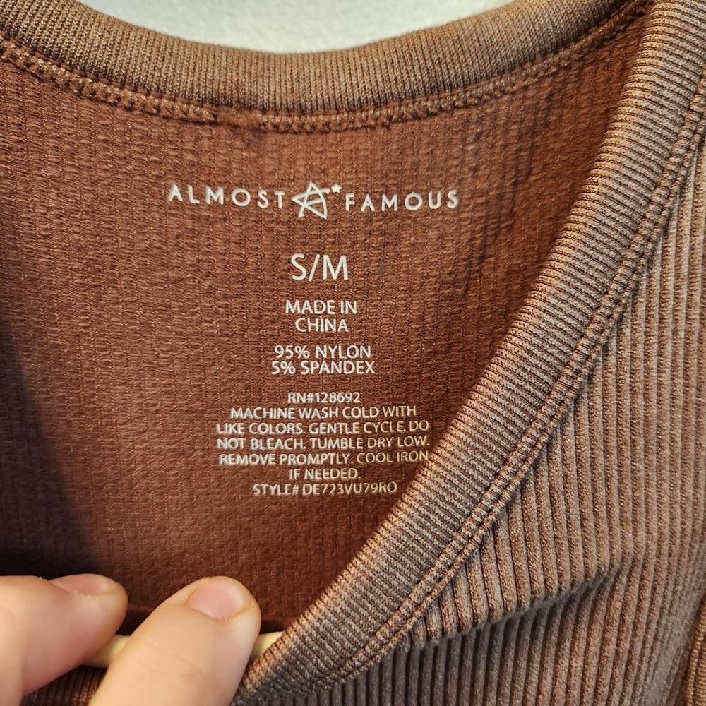 Almost Famous Brown Ribbed Sleeveless Bodycon Dress S/M - Picture 3 of 6